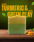 NIVRE Natural turmeric soap made with turmeric and French green clay, gentle handmade soap for sensitive and acne-prone skin.